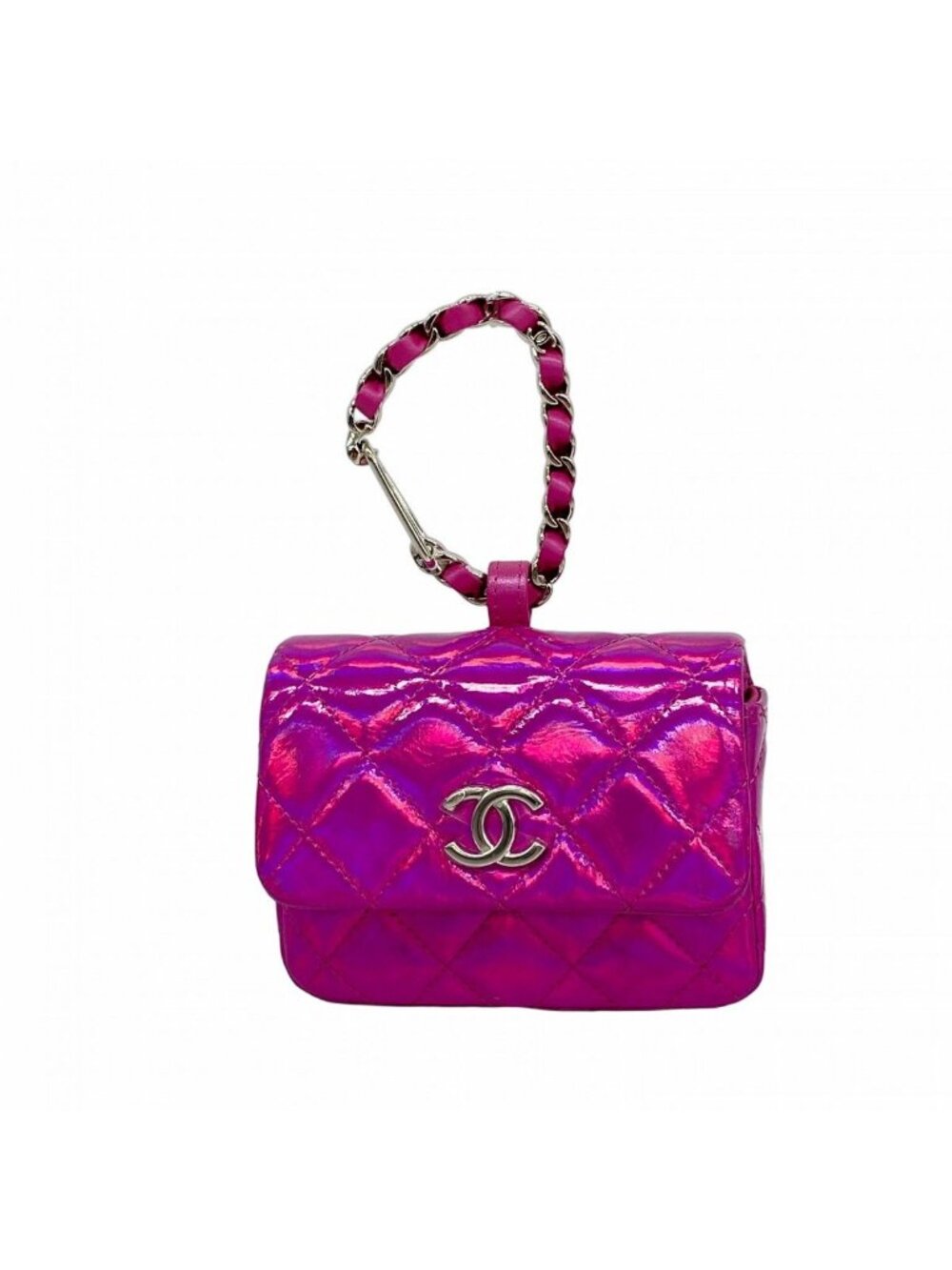 Chanel Pouch Quilted Patent Leather Pink Silver